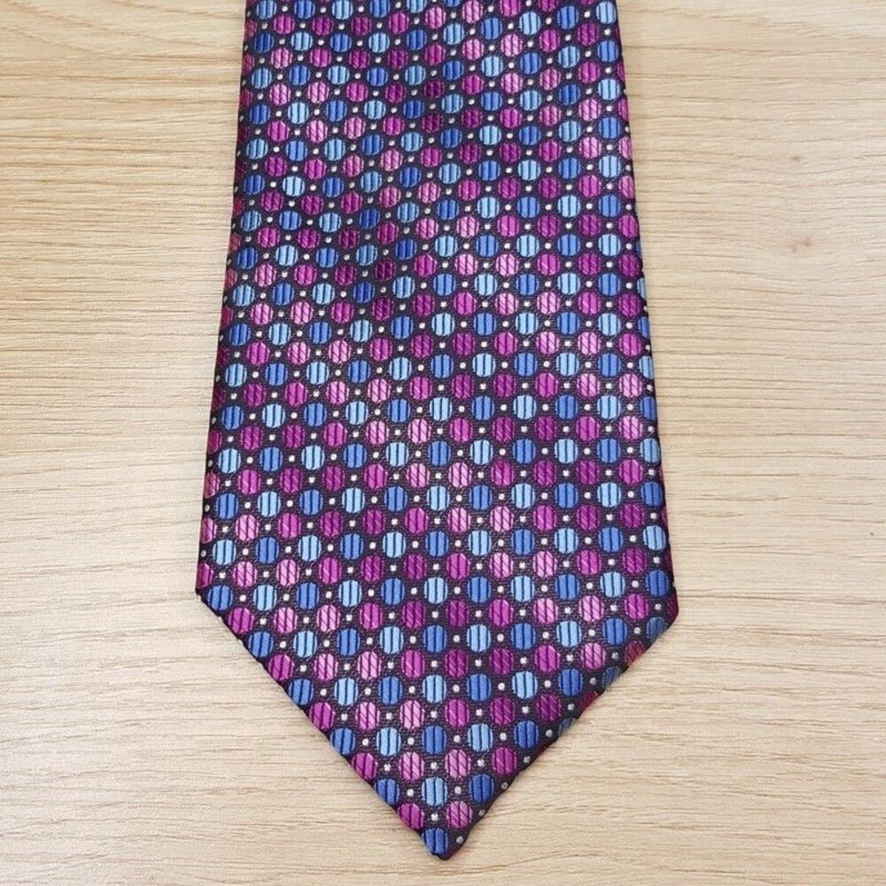 PERRY ELLIS Mens Neck Tie Pink Blue Geometric Dot Modern Classic Necktie